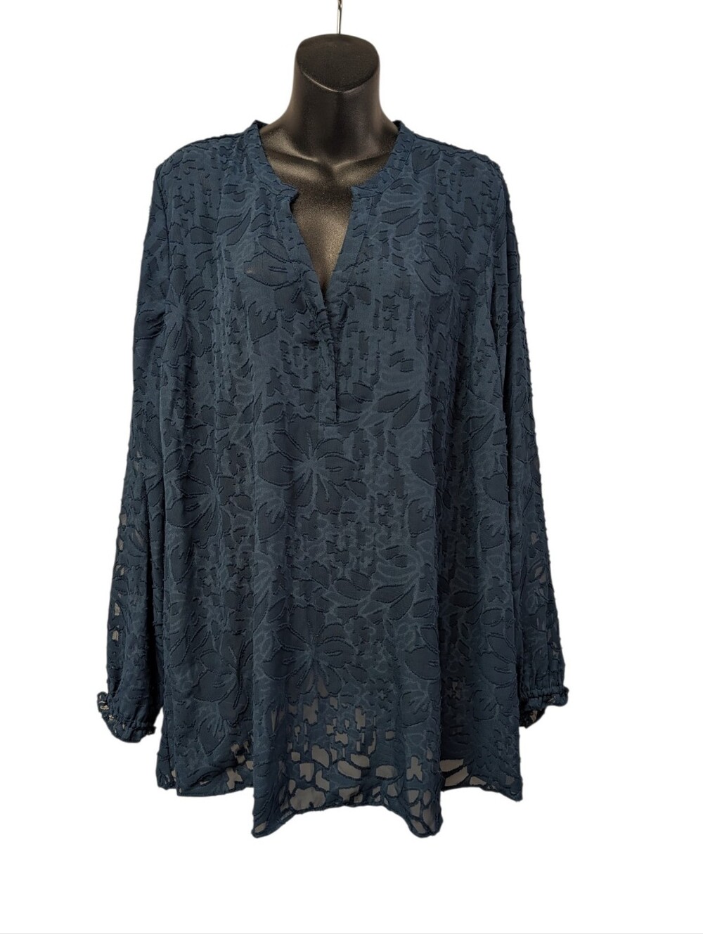 Lane Bryant Women's Dark Blue Floral Burnout Sheer Tunic Blouse Size 22